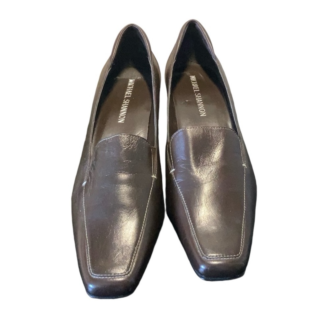Michael Shannon Brown square toe heels 10M